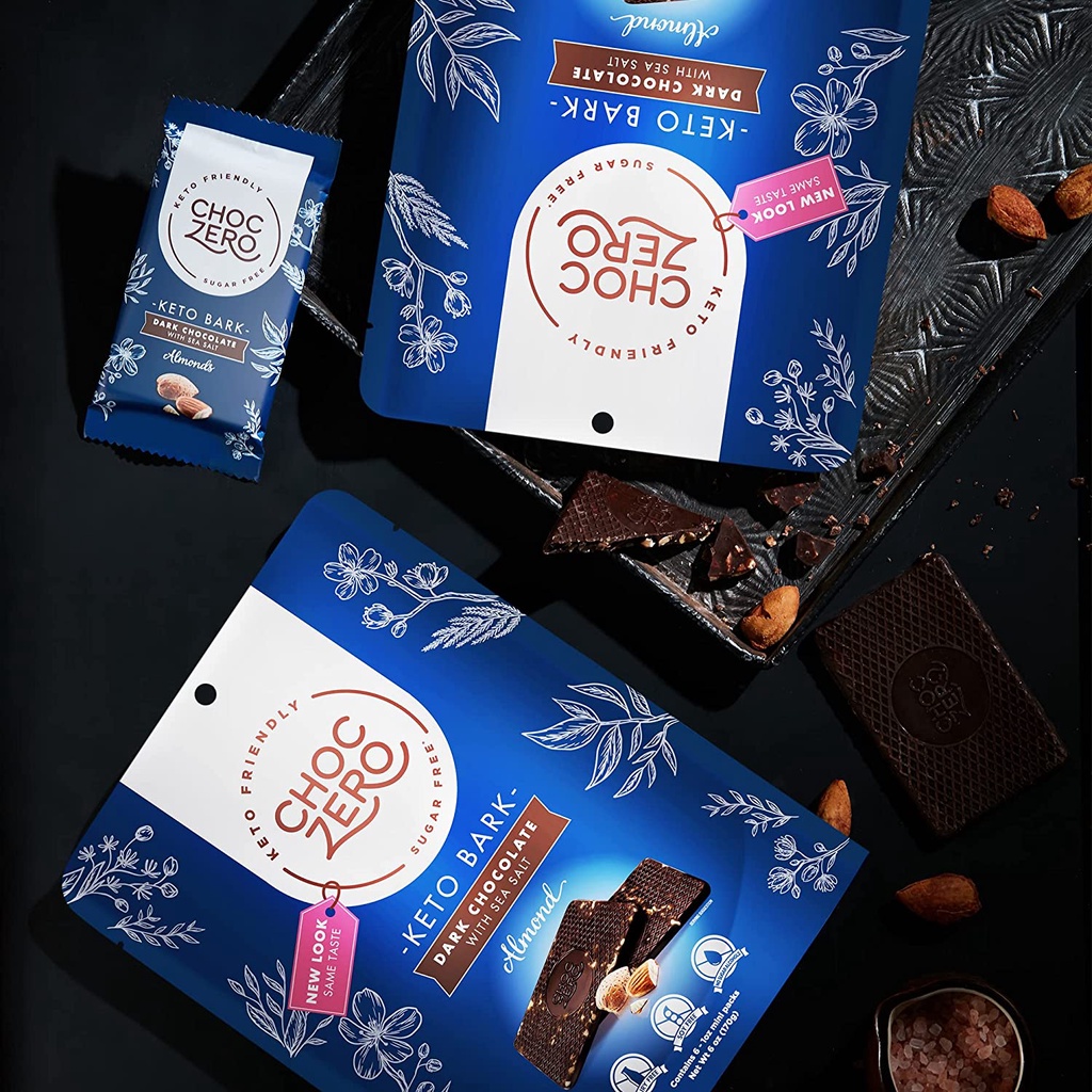 TÚI SOCOLA ĐEN BỌC HẠNH NHÂN ChocZero's Dark Chocolate Almond Keto Bark, Sugar Free, Low Carb, 170g