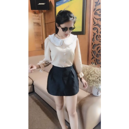 [Mã FAMARAL1 giảm 10K đơn 50K] Áo sơ mi nữ Áo kiểu nữ dài tay cổ sen tiểu thư xinh xắn v18