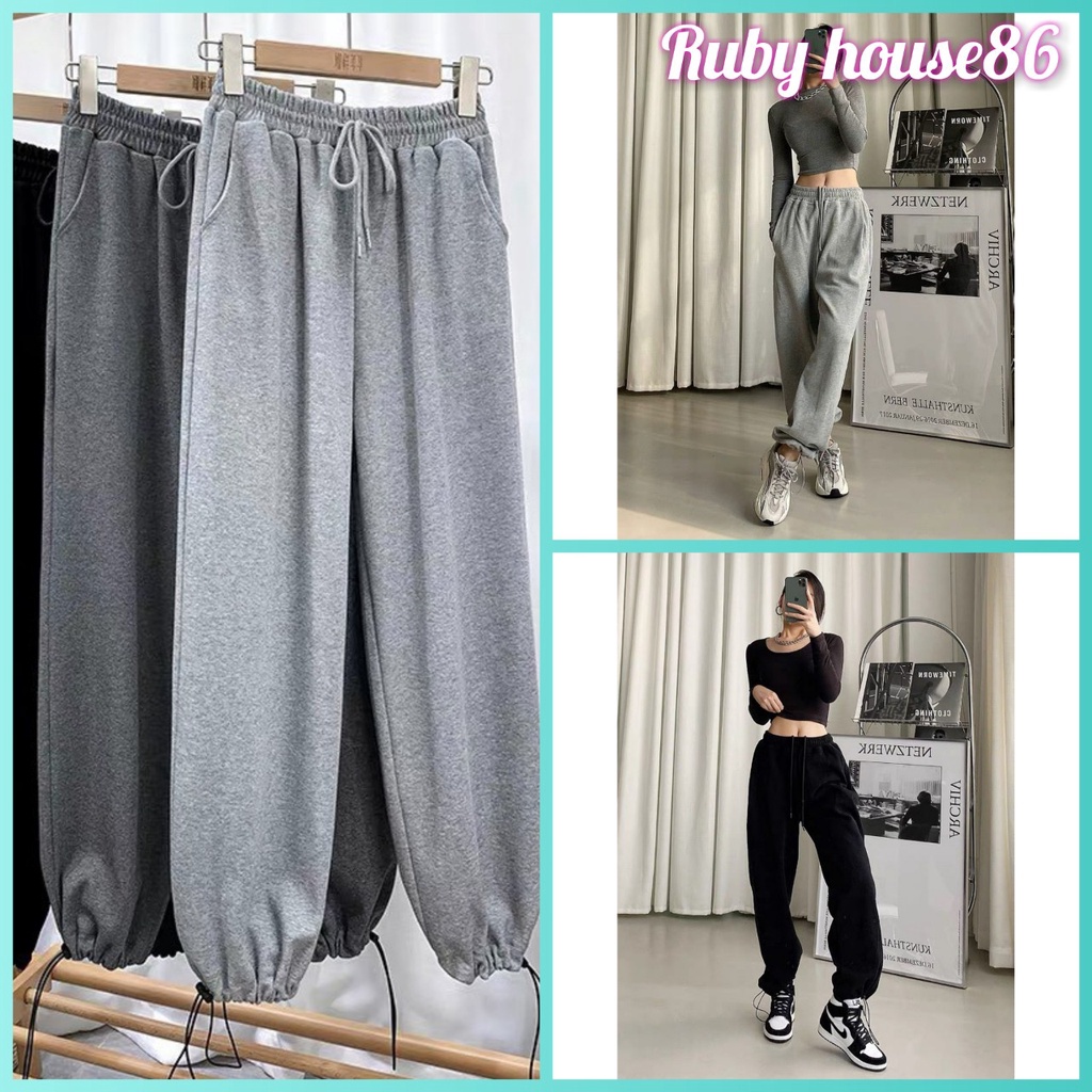Quần chốt gấu RUBY HOUSE86  kiểu dáng unisex nam nữ mặc được, ống rông., chốt chỉnh mặc được 2 kiểu