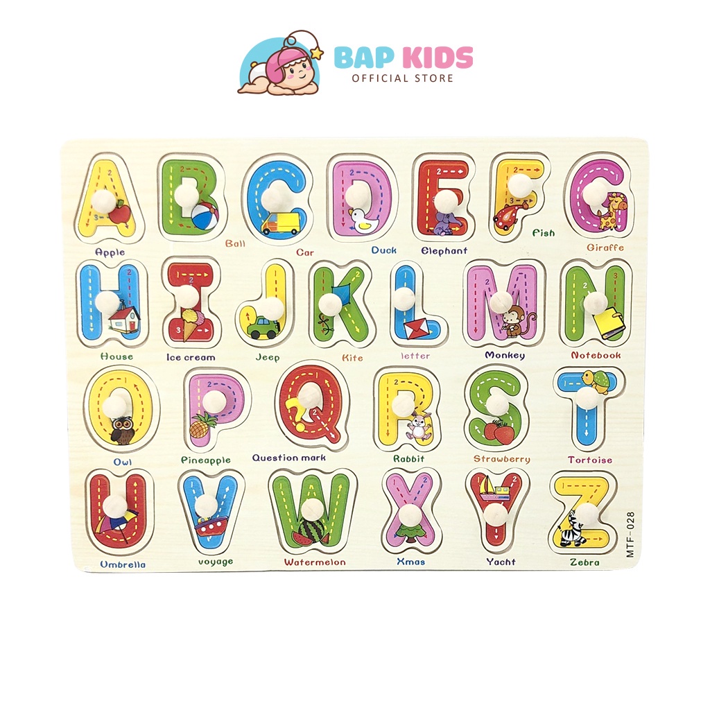 Đồ Chơi BAPKIDS,  Bảng Ghép Hình Núm Gỗ Nhiều Chủ Đề