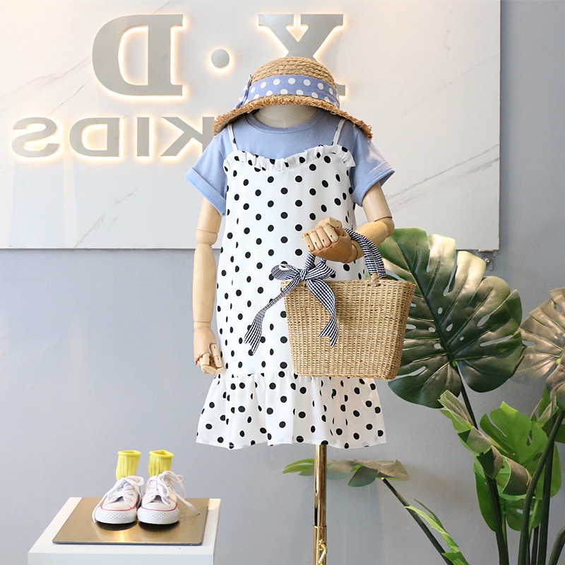 Đầm Công Chúa Giả Hai Mảnh Họa Tiết Chấm Bi Phong Cách Mới Mùa Hè Cho Bé Gái 3-8 Tuổi SGXX 21 Tuổi