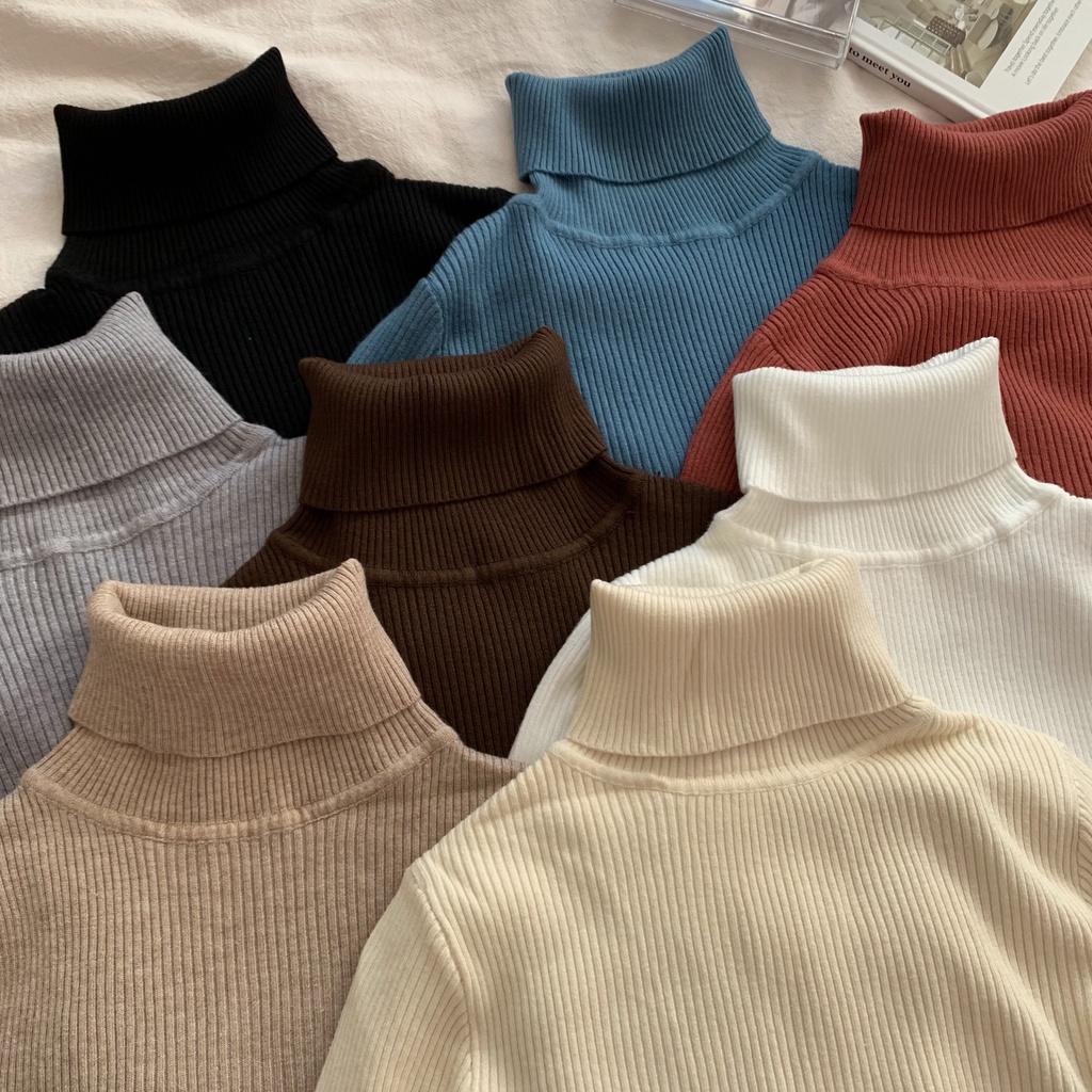 Áo len Pure Cube tay dài cổ lọ màu trơn thời trang thanh lịch cho nữ