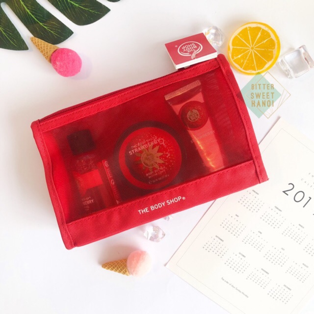 sẵn 🎁Set Dưỡng Thể The Body Shop Beauty Bag nhiều mùi (gift set bộ quà tặng 4 món) British Rose - Moringa - Strawberry