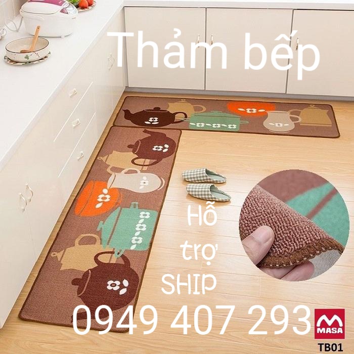 💥 ẢNH THẬT💥  Bộ 2 Thảm Bếp 3d Chùi Chân Phòng Bếp - Phòng Khách Chống Trơn Trượt