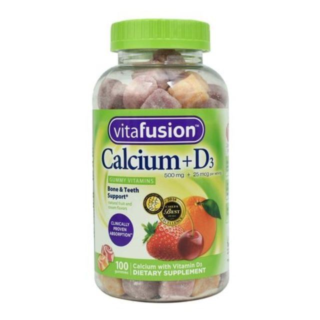 Kẹo Dẻo Mỹ Bổ Sung Canxi Vitamin D3 Kẹo Dẻo Vitafusion Calcium + D3 500mg 100 Viên