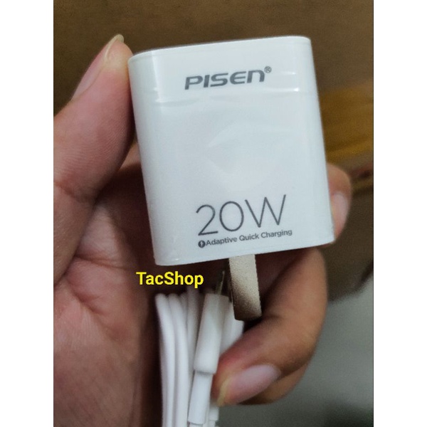 Bộ sạc nhanh Pisen Quick PD 20W TS - C140 kèm cáp sạc nhanh Type C To Lighting 1M  - BH12 tháng