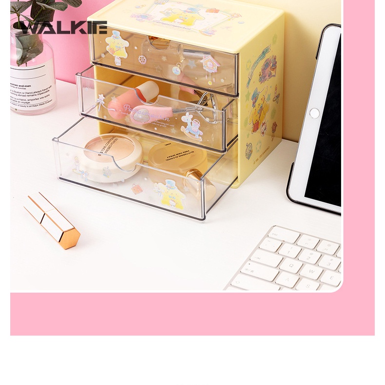 Walkie Sanrioed Cinnamoroll My Melody Kuromi Purin Hộp Đựng Mỹ Phẩm Ba Tầng Hình Anime Kawaii