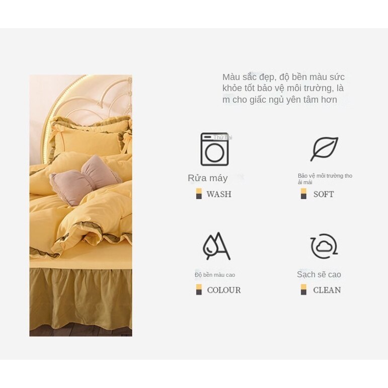 Bộ Bốn Mảnh Váy Mài Hàn Quốc Phong Cách Công Chúa Ba Mảnh Dày Không Trơn Phối Ren Nơ