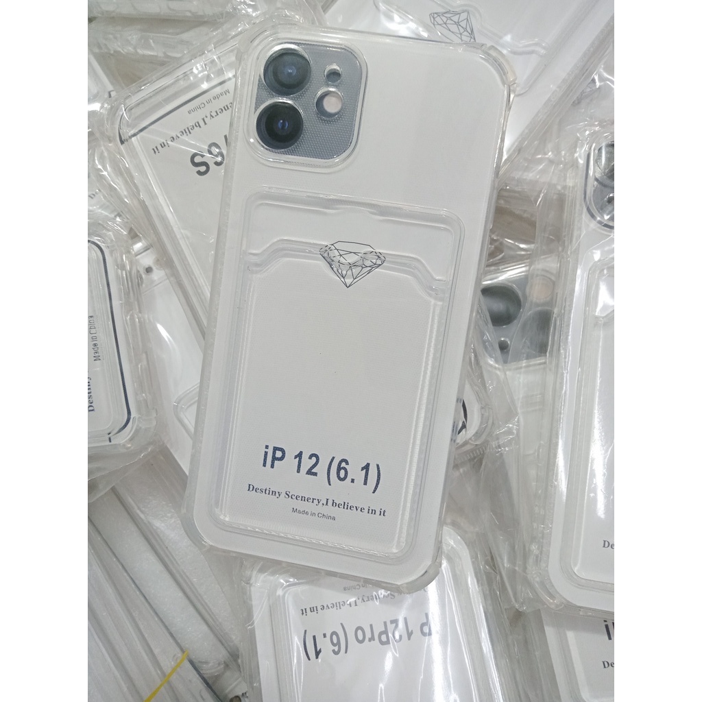Điện thoại IPhone 12 ỐP lưng silicon trong suốt chống sốc tốt có túi đựng thẻ tiện dụng