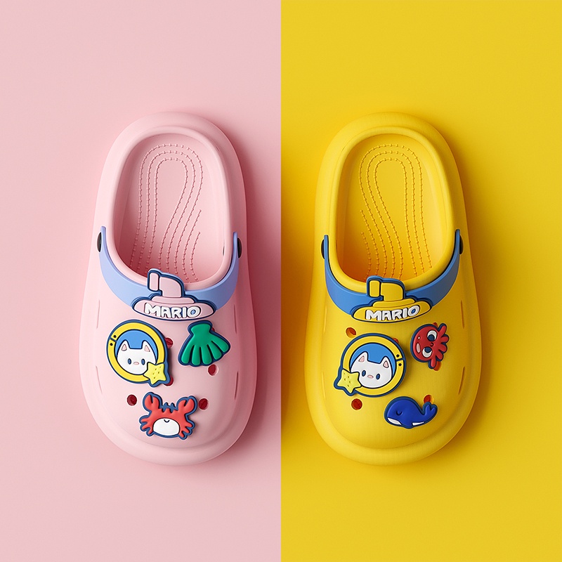Dép CHEERFUL MARIO đi trong nhà đục lỗ cho trẻ em hoạt hình dễ thương