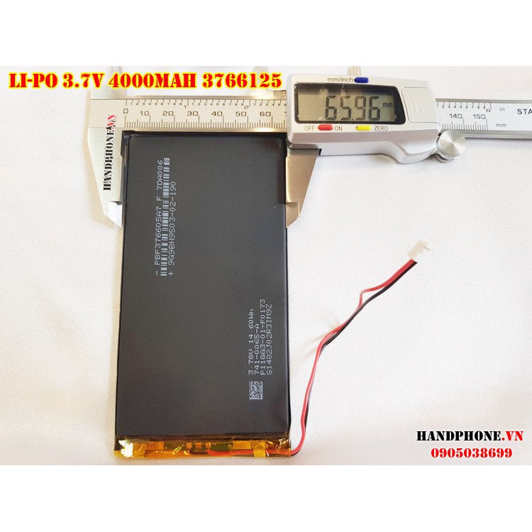 Pin Li-Po 3.7V 3766125 4000mAh (Lithium Polyme) cho máy tính bảng, bộ định vị GPS, camera theo dõi, cân điện tử