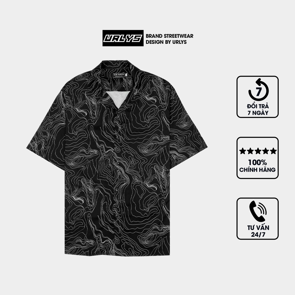 Áo sơ mi tay ngắn nam nữ URLYS form rộng sơ mi họa tiết tay lỡ cổ vest unisex ulzzang BLUE MOUTAIN
