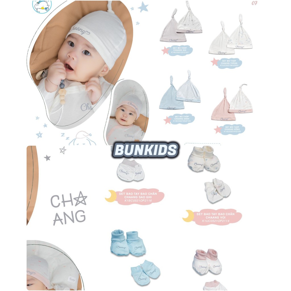 Set bao tay chân / Mũ Chaang sơ sinh vải cotton hè 0-3M