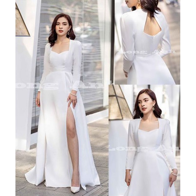 Váy cổ U xẻ đùi hiện đại trẻ trung
