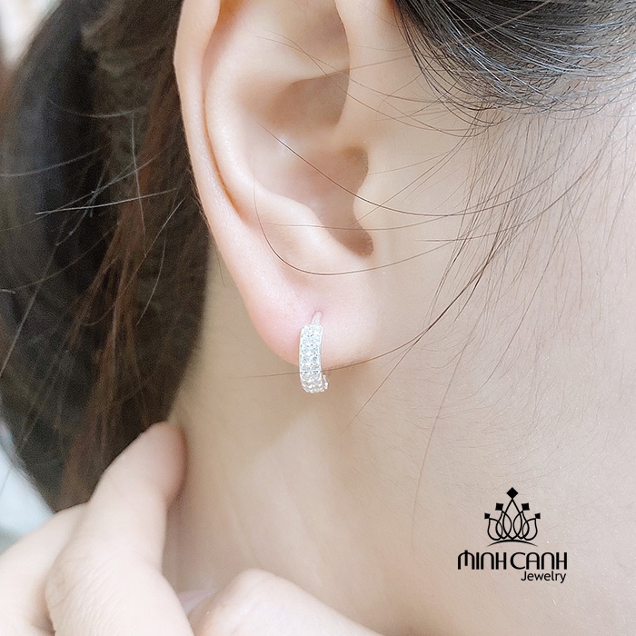 Bông Tai Bạc Khóa Bấm 2 Hàng Đá - Minh Canh Jewelry