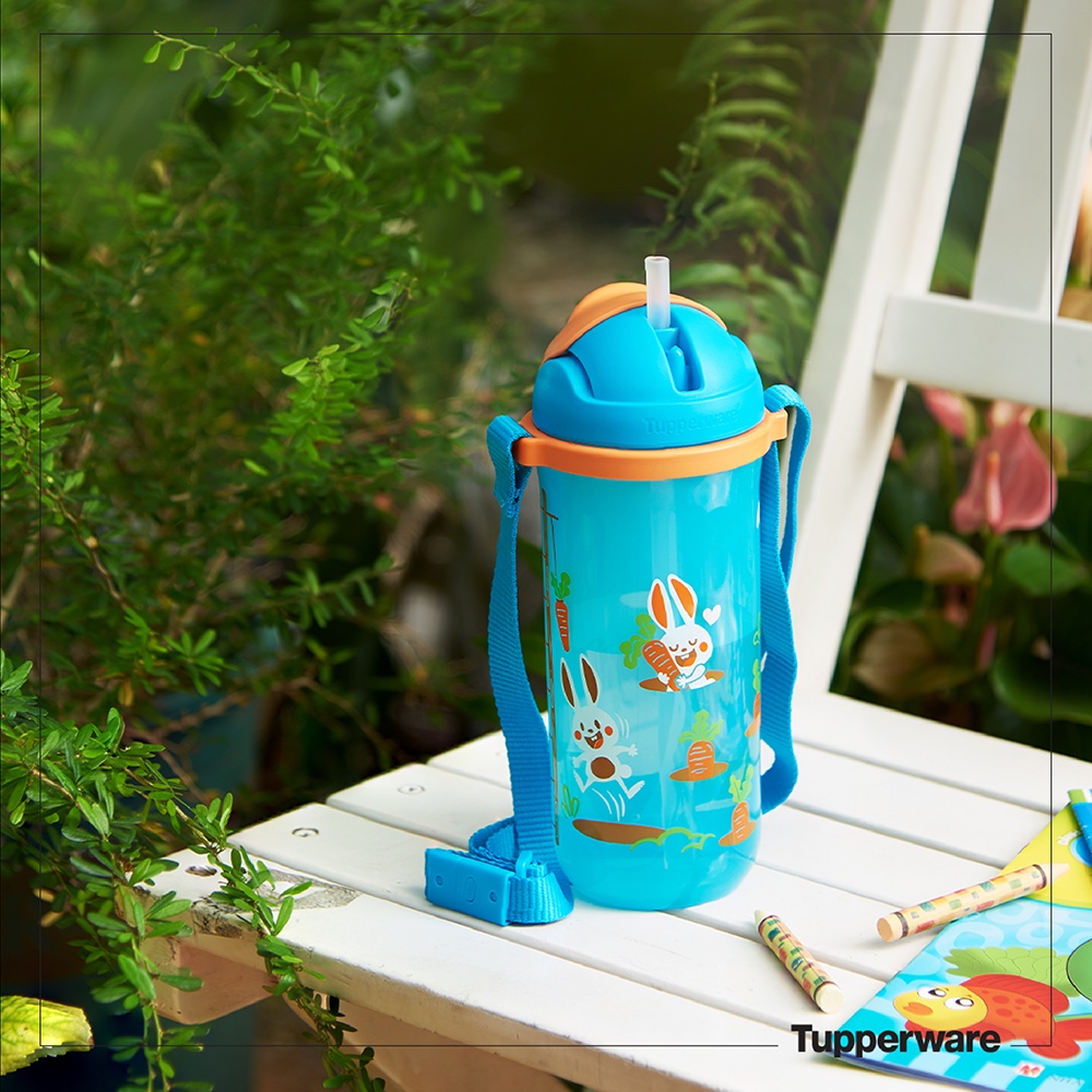 Bình nước 500ml cho bé Tupperware Kid Tumbler có ống hút và dây đeo, nhựa nguyên sinh an toàn sức khỏe