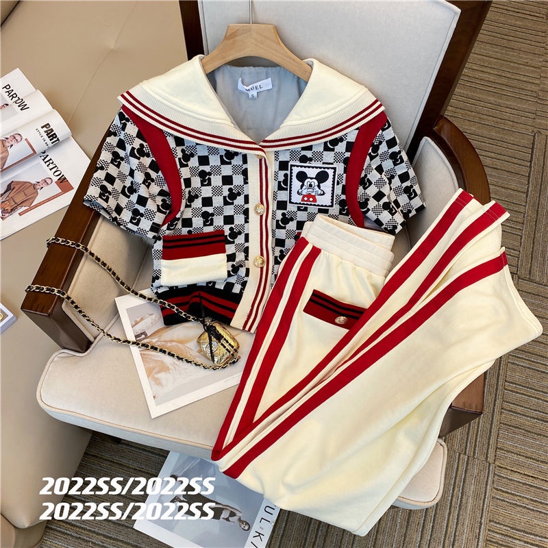 Bộ Áo Thun Ngắn Tay + Quần Short Ống Rộng Thời Trang Mùa Hè 2022 Cho Nữ