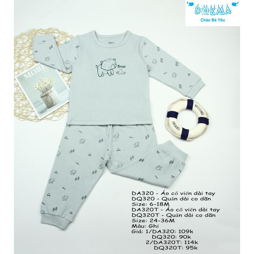 Dokma - Bộ cổ viên cotton len co dãn 6-36m DA320