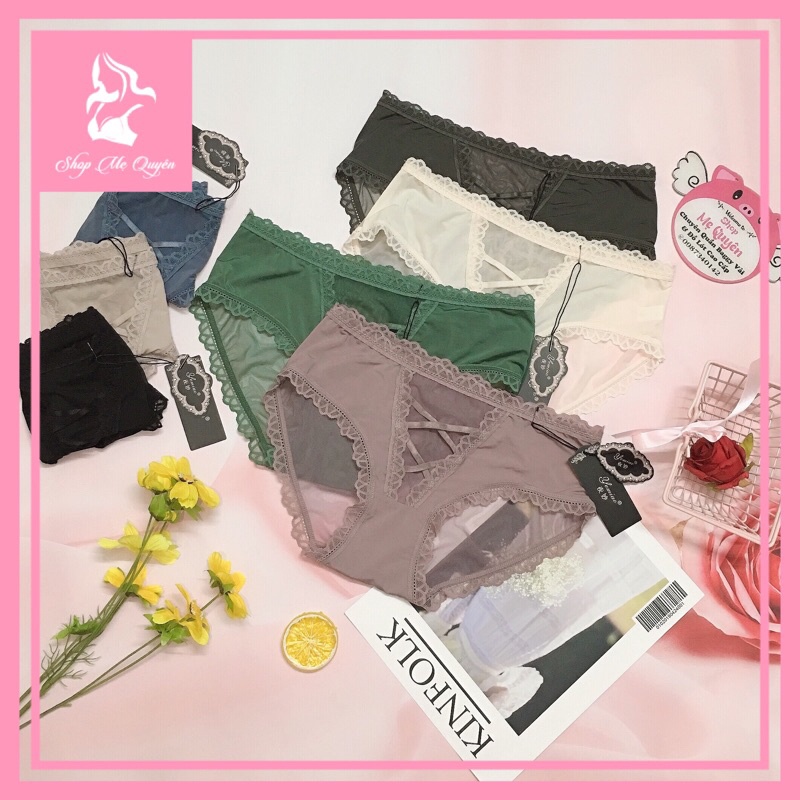 Quần lót ren nữ đan chéo thời trang, chất liệu ren mềm mịn cho cô bé khô thoáng cả ngày