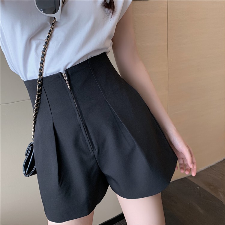Quần short nữ Ladya lưng cạp cao ống rộng ngắn khóa trước vải tuyết mưa vintex trơn M33