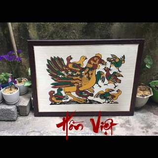 Tranh Đông Hồ Gà Đàn 37x52 cm Tranh khung