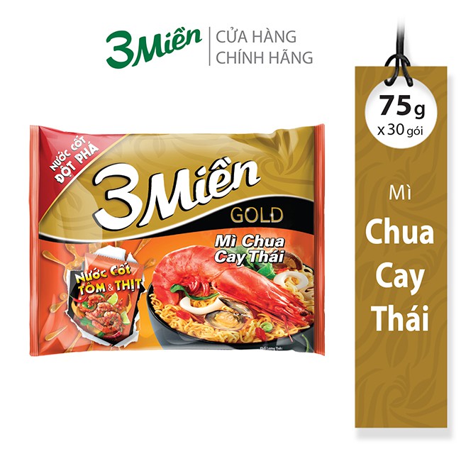 (HSD 08/2021) Mì 3 Miền Gold Chua Cay Thái 75g x 30 gói