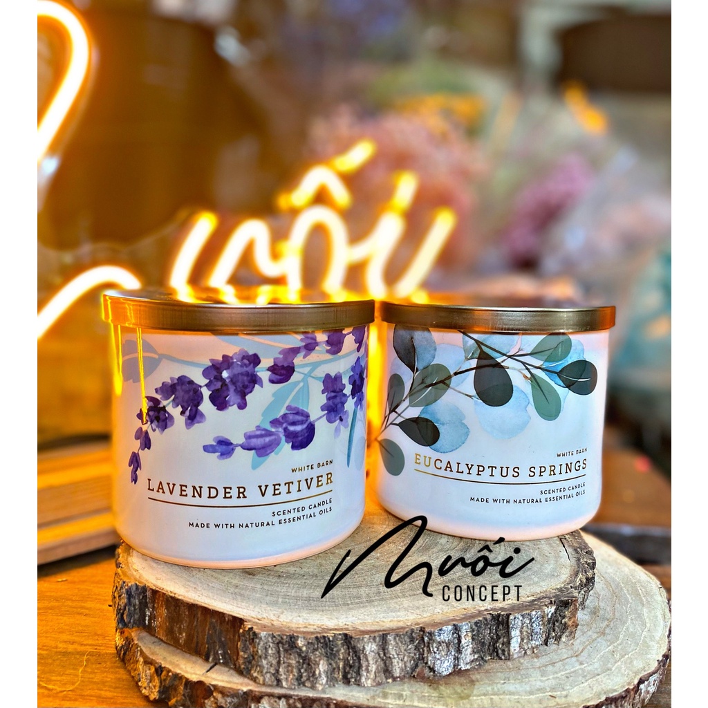 Nến Bath Body Works 3 bấc - Lavender Vetiver, Eucalyptus Springs