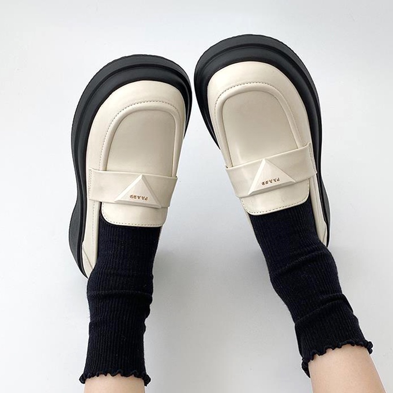 Giày Lười Da Đế Dày Màu Đen Phong Cách Anh Quốc Cổ Điển Thời Trang Cho Nữ Size 35-40