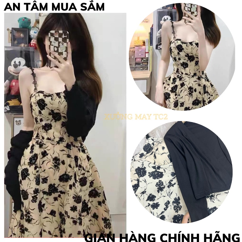 Váy 2 Dây Hoa Nhí Kèm Áo Khoác Tiểu Thư Dáng Dài Sang Chảnh, Set Váy Nữ Xinh Kiểu Dáng Xòe Nhẹ Nhàng Nữ Tính