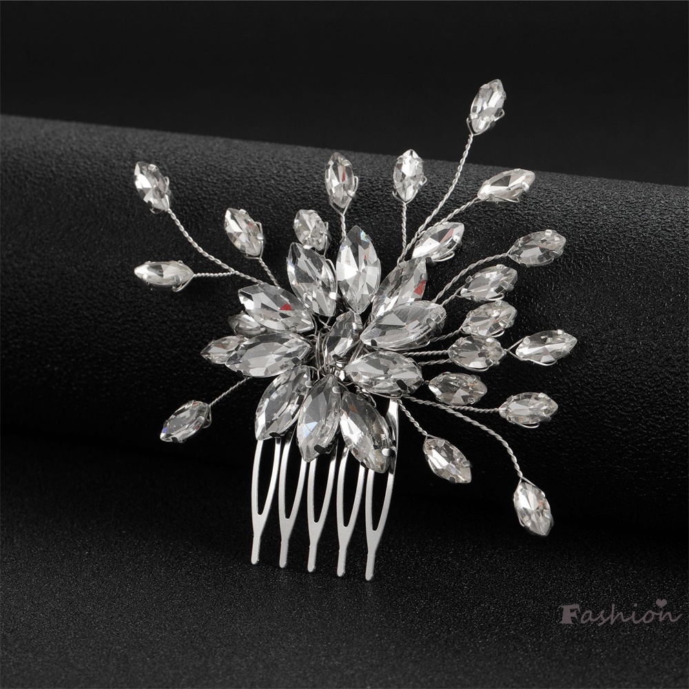 Lược Cài Tóc 5 Răng Bằng Hợp Kim Bạc Không Gây Dị Ứng Hình Lá Pha Lê Cho Mẹ Và Bé