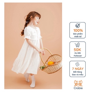 Đầm bé gái mùa hè LEAH midi cộc tay cổ tròn thắt nơ thoáng mát cho bé 3,4,5,6,7,8,9,10 tuổi - Sara Dress