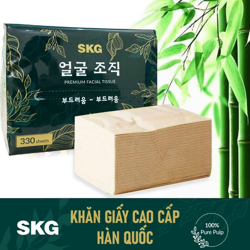 Giấy ăn trà xanh SKG Hàn Quốc túi 330 cái siêu dai không tẩy trăng