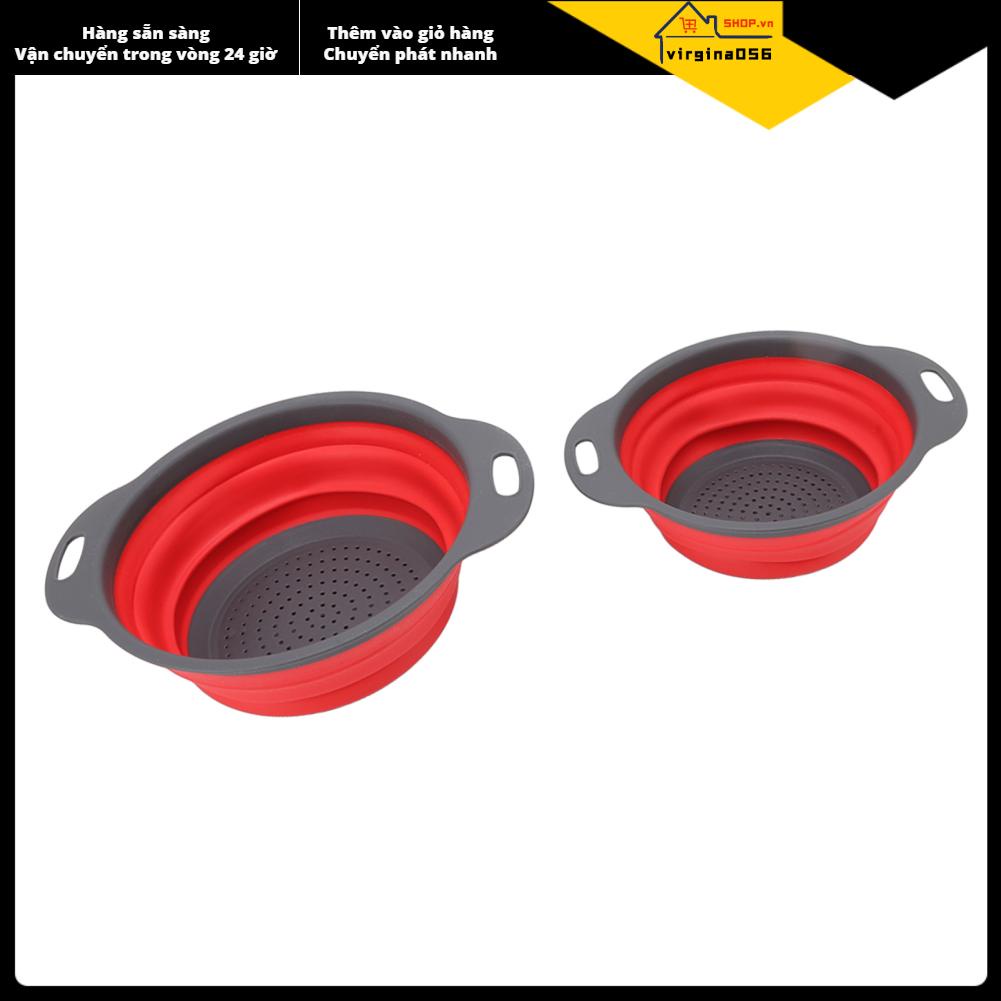 Virgina056 2 cái có thể thu gọn lại Rổ Colander tròn Có vào thoát nước lớn nhỏ Bộ rau củ quả Giỏ rửa