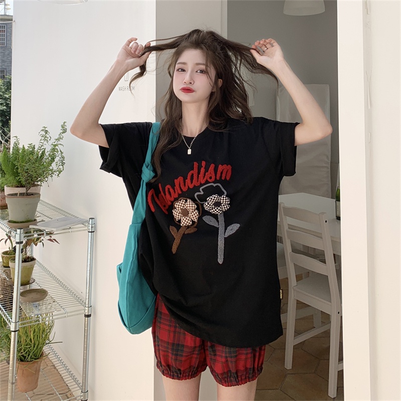 SUXI Áo Thun Thể Thao Tay Ngắn Cổ Tròn Dáng Rộng In Hoa Kiểu Đường Phố Đơn Giản Thời Trang Mùa Hè Cho Nữ