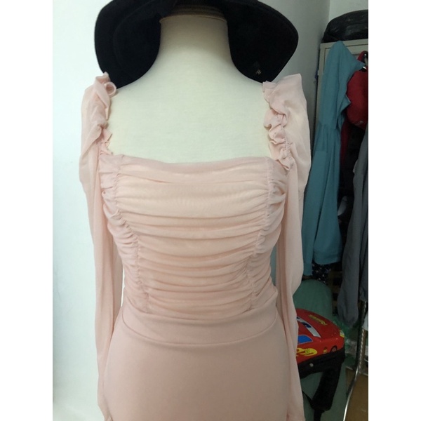 Đầm body nhún ngực haute monde màu hồng xanh đen vnxk