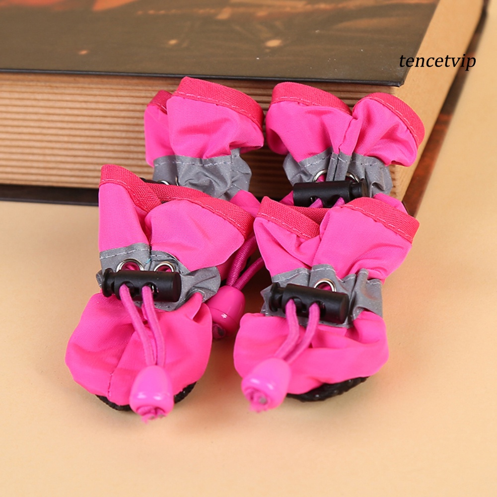 Set 4 Giày Bốt Bảo Vệ Chống Trượt Giữ Ấm Mùa Đông Cho Thú Cưng