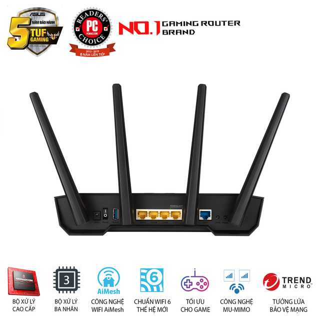 Router Wifi 6 ASUS TUF Gaming AX3000 Băng Tần Kép TUF-AX3000 - Hàng Chính Hãng