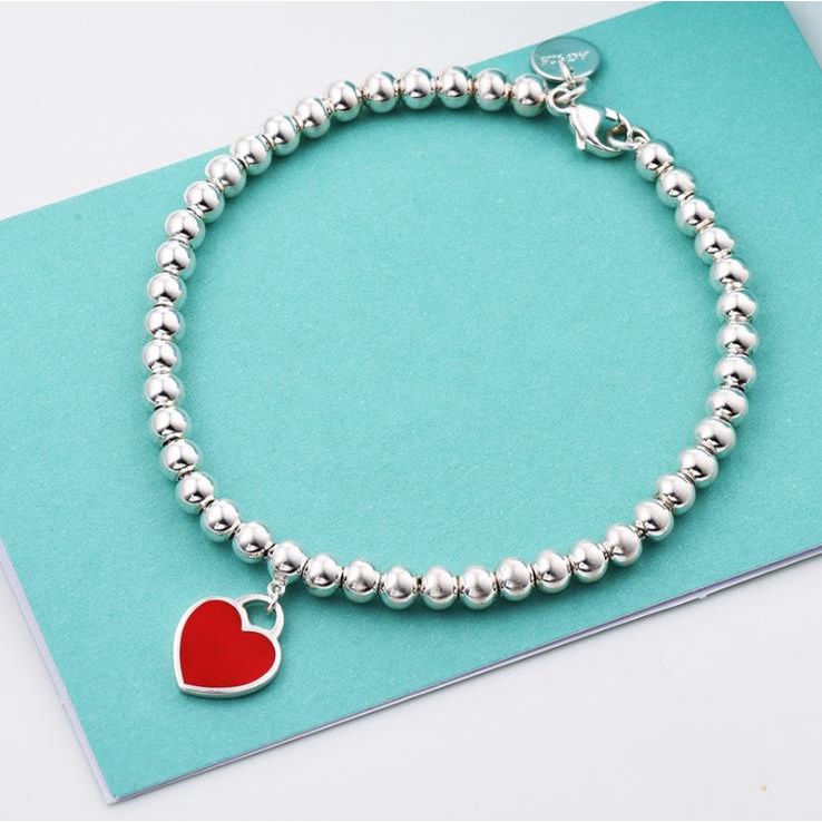 Vòng tay bạc S925 hạt Tiffany màu xanh hình trái tim cho nữ