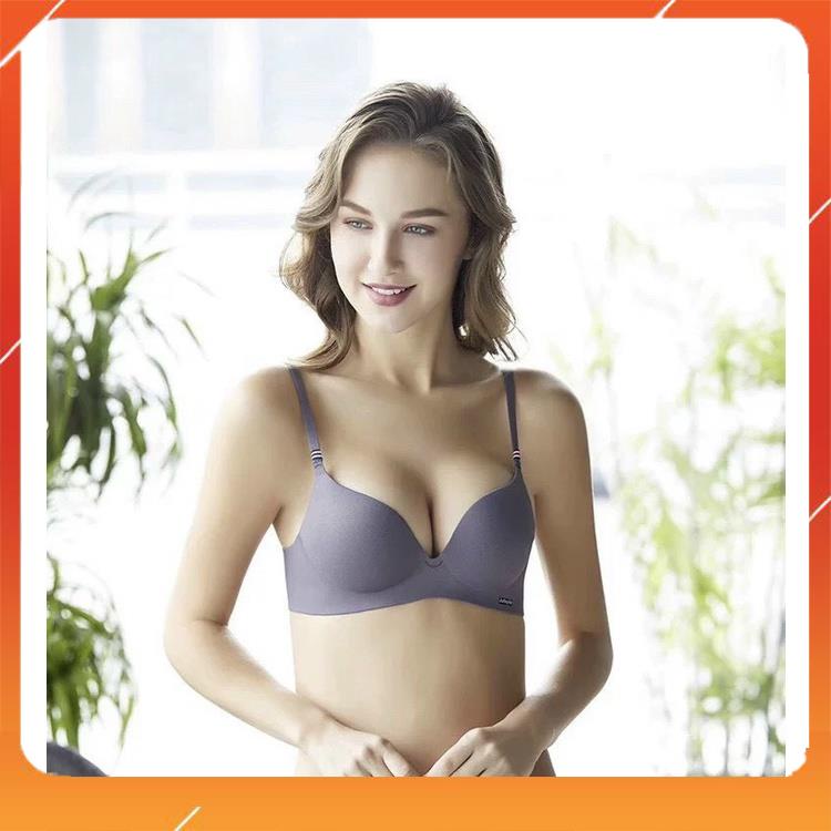 Áo lót nữ su đúc xuất Pháp không gọng nâng đẩy ngực cup chéo đệm mút vừa dây mix sọc ngang A4102
