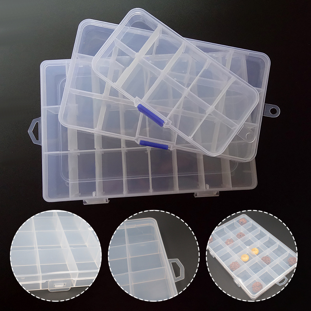 10/24 Grids Transparent Plastic Storage Box Case Multifunctional Plastic  Slot Adjustable for Pils Jewelry Beads Earring Case Organize