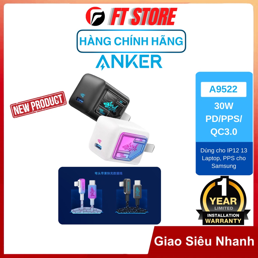 Bộ sạc nhanh Anker 30w Liên Minh Huyền Thoại (LOL) A9522,A9543,A9544 PD30W IP QC 3.0 Android