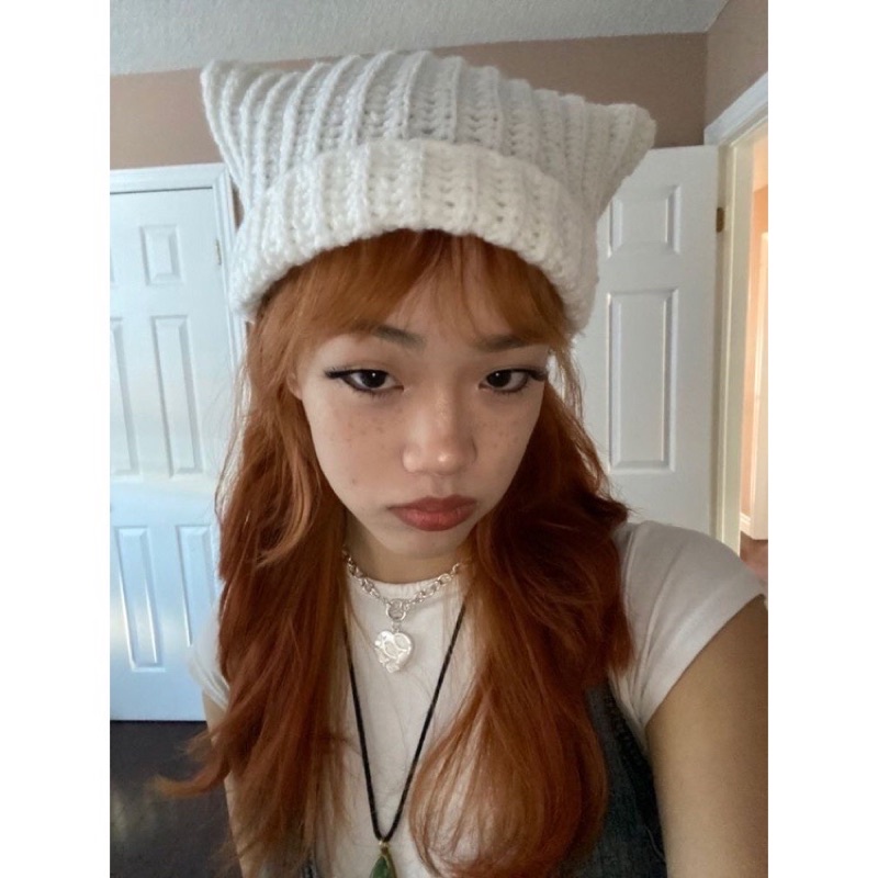 Mũ len tai mèo Cat beanie crochet trơn y2k hot trend - Mũ len handmade - ẢNH FEEDBACK