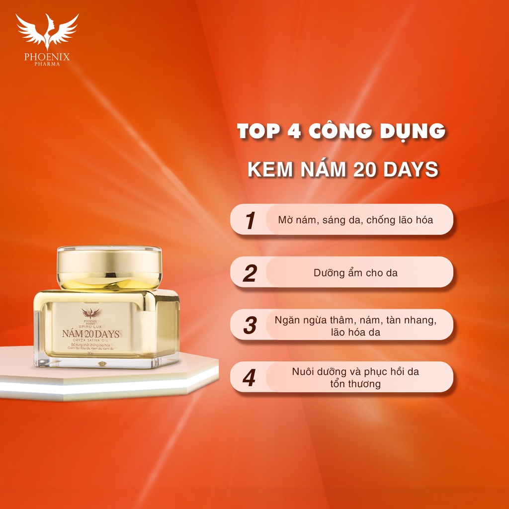Kem nám 20days Phoenix Pharma dưỡng trắng sáng da, làm mờ thâm nám và tàn nhang, date tháng 8.2024