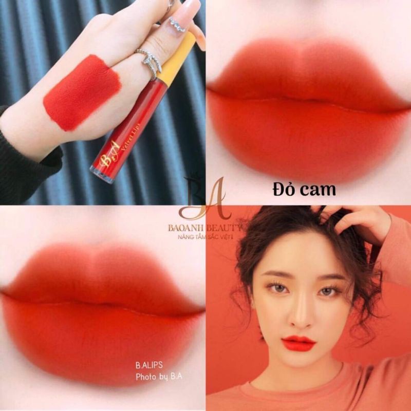 [Đỏ Cam] Son Kem Lì Nắp Vàng Cao Cấp B.A Màu Đỏ Cam | BigBuy360 - bigbuy360.vn