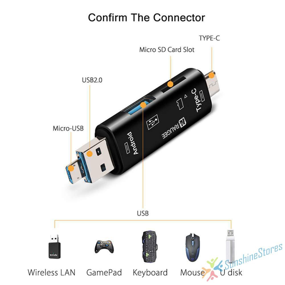 Đầu Đọc Thẻ Nhớ Micro Usb Otg 5 Trong 1 Cho Điện Thoại Laptop | BigBuy360 - bigbuy360.vn