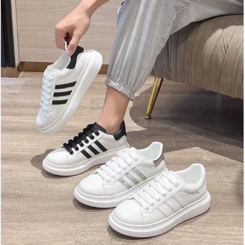 Giày Thể thao nam nữ MC 3 sọc đen bạc cao cấp thời trang