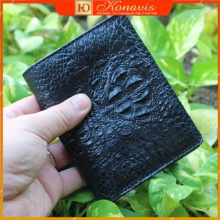 Ví nam da cá sấu đứng Konavis 2 mặt vân gù nhỏ màu đen sang trọng cao cấp - CW02-01G
