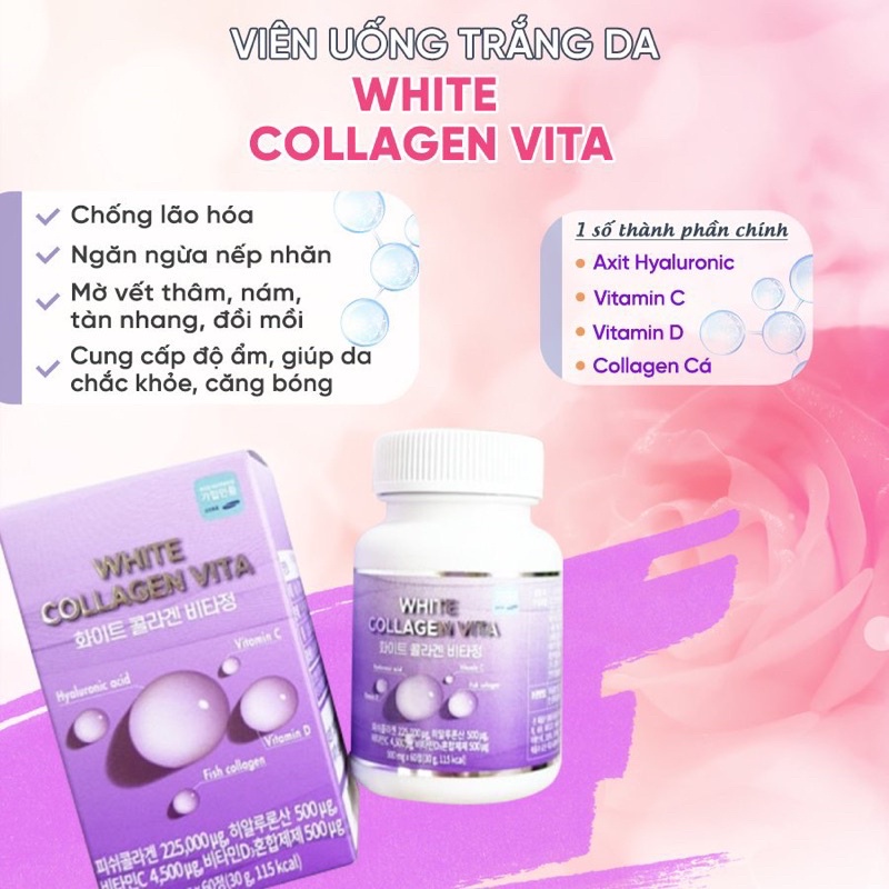 Viên uống cấp nước collagen trắng da WHITE COLLAGEN VITA Hàn Quốc hộp 60 viên
