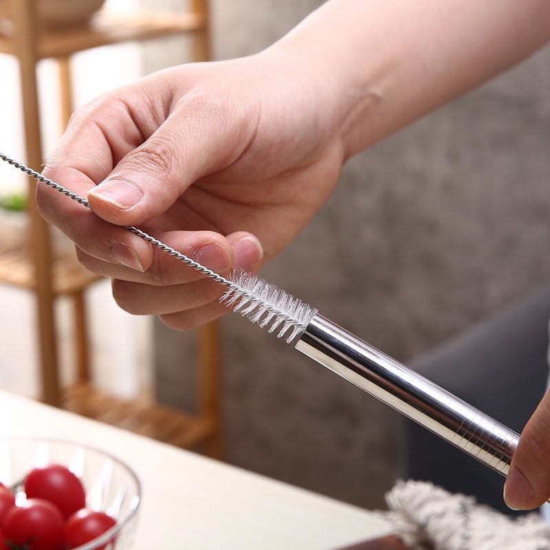 Ống hút inox 💖 Bộ 3 ống 💖 đầu cong gập kèm cọ vệ sinh ống hút kích thước 20cm dùng trong gia đình đi du lịch