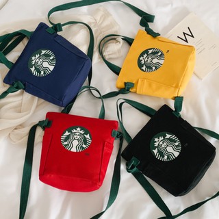 Túi tote canvas cỡ nhỏ họa tiết logo Starbucks dây đeo có thể tháo rời
